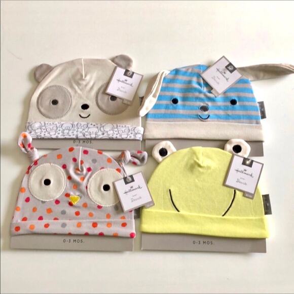 NEW Set of 4 Hallmark Baby Beanie Animal Newborn Hat 0-3 Month - Picture 8 of 8